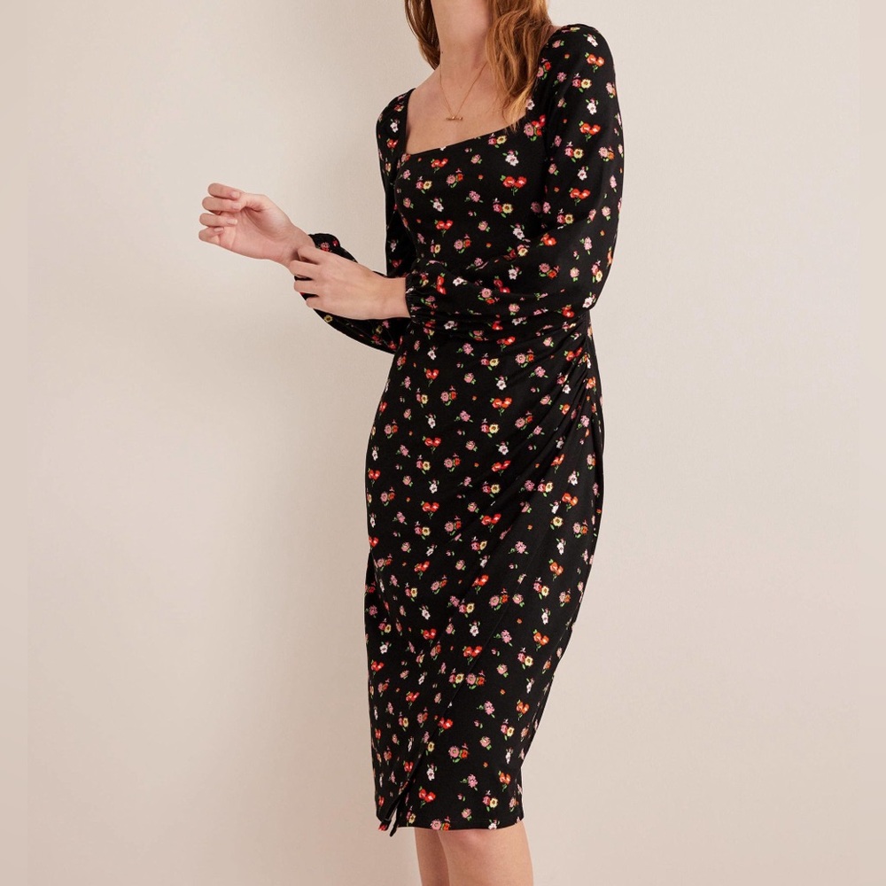 Boden Square Neck Floral Midi Dress Size 16